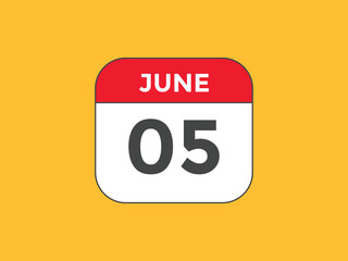 june 5 Calendar icon Design. Calendar Date 5th june. Calendar template 
