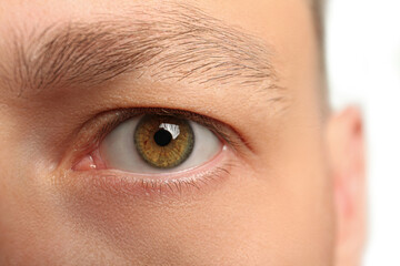 Obraz premium Closeup view of man with beautiful eye on blurred background