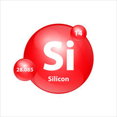 Silicon (Si) icon structure chemical element round shape circle red easily.  Chemical element of periodic table Sign with atomic number. Study in science for education. 3D Illustration vector.