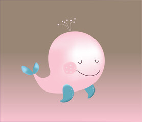 3D rendering Whale baby style, sea background, web poster, child flyer, seasonal brochure, baby shower modern background.
