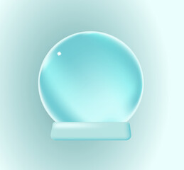 Realistic 3d render snow globe.  Vector blue modern background.