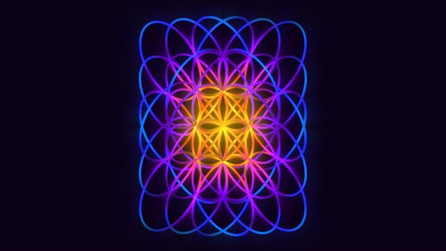 looped 3d animation multilevel symbol "flower of life" sacred geometry of astral projections