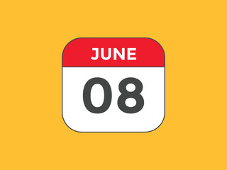 june 8 calendar reminder. 8th june daily calendar icon template. Vector illustration 
