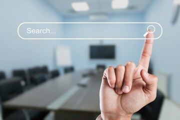 Search Optimization, searching information online, Businessmansearch data on internet finding information Website online.