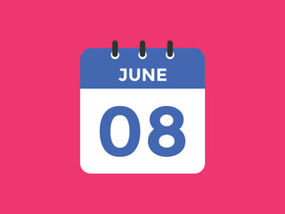 june 8 Calendar icon Design. Calendar Date 8th june. Calendar template 
