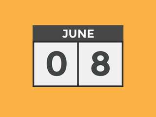 june 8 Calendar icon Design. Calendar Date 8th june. Calendar template 
