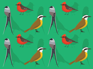 Bird Tyrant Flycatcher Cartoon Seamless Wallpaper Background