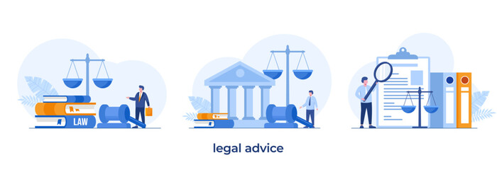 legal advice, justice, consultation, law firm and legal services concept, lawyer consultant, flat illustration vector - obrazy, fototapety, plakaty