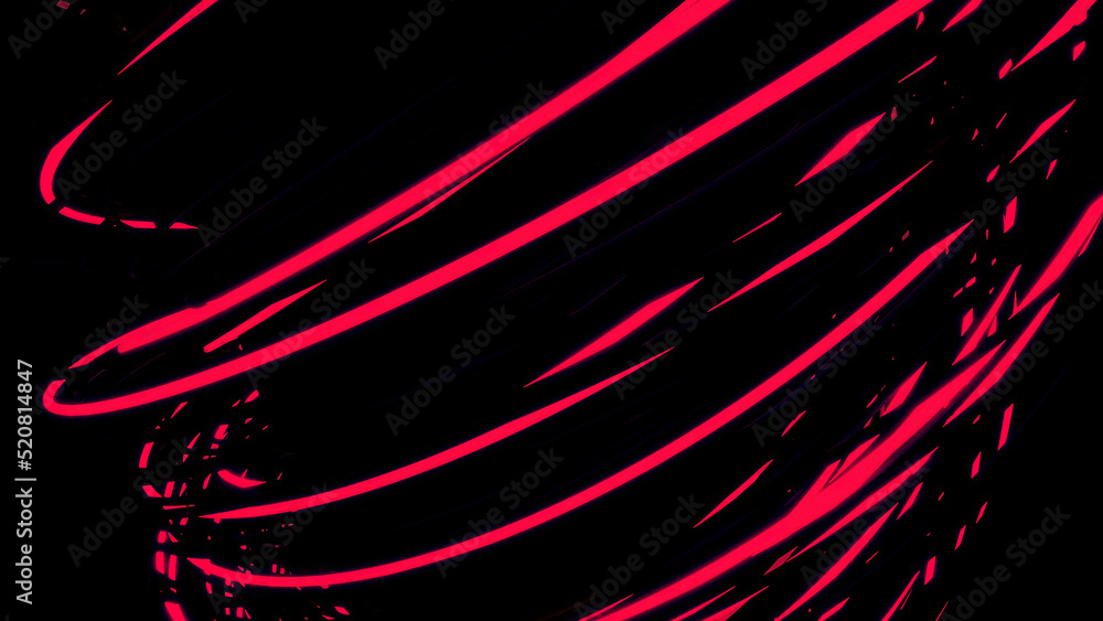 Poster rotating 3d vortex with neon lines on black background. design. side view of rotating 3d vortex. pow