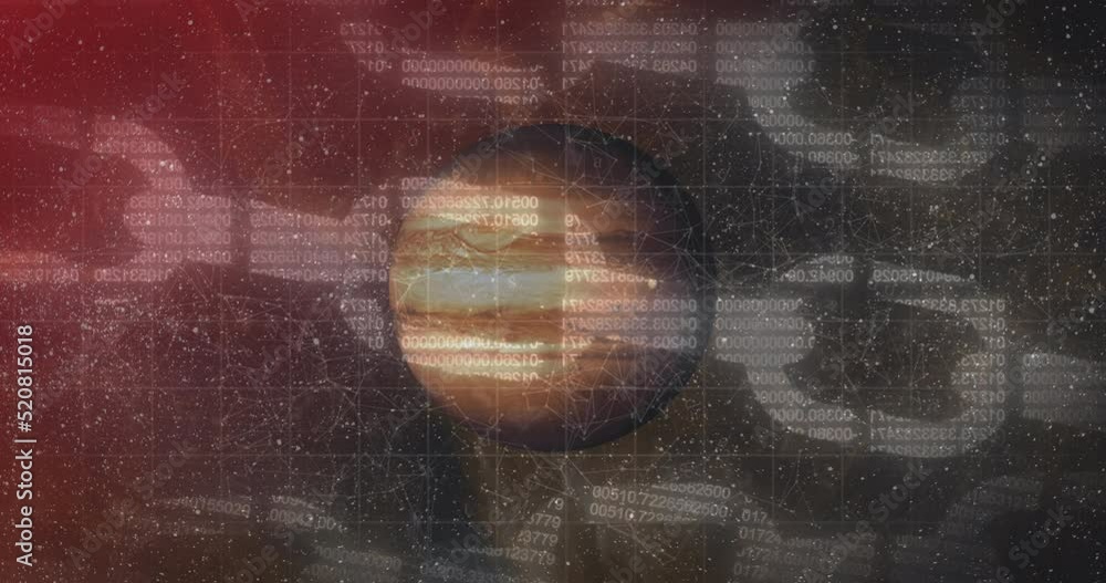 Sticker animation of brown planet over block chain