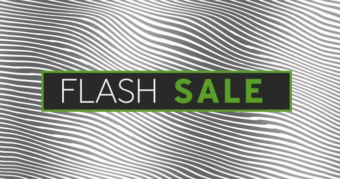 Animation of flash sale over wavy black and white background