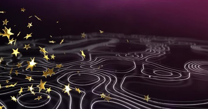 Animation of stars over violet and black background with isohypses