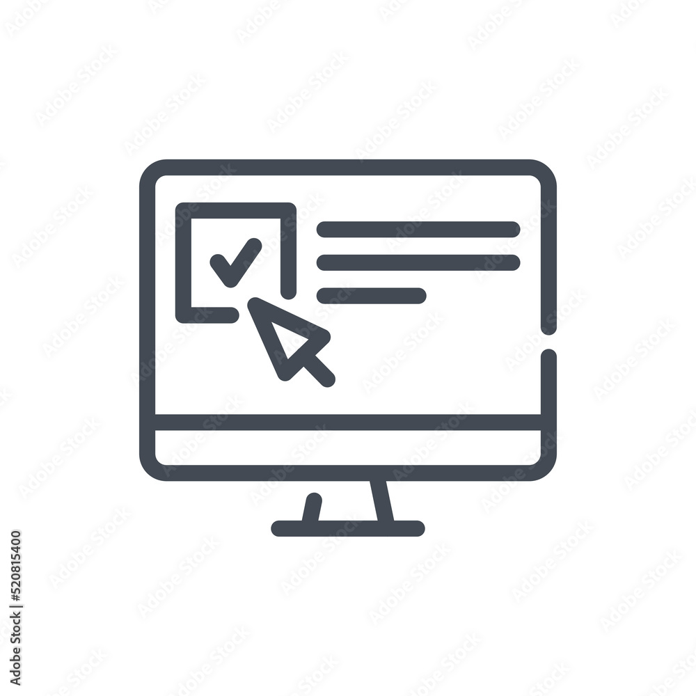 Fototapete online exam, survey form on computer display and select field with cursor line icon. pc with check b