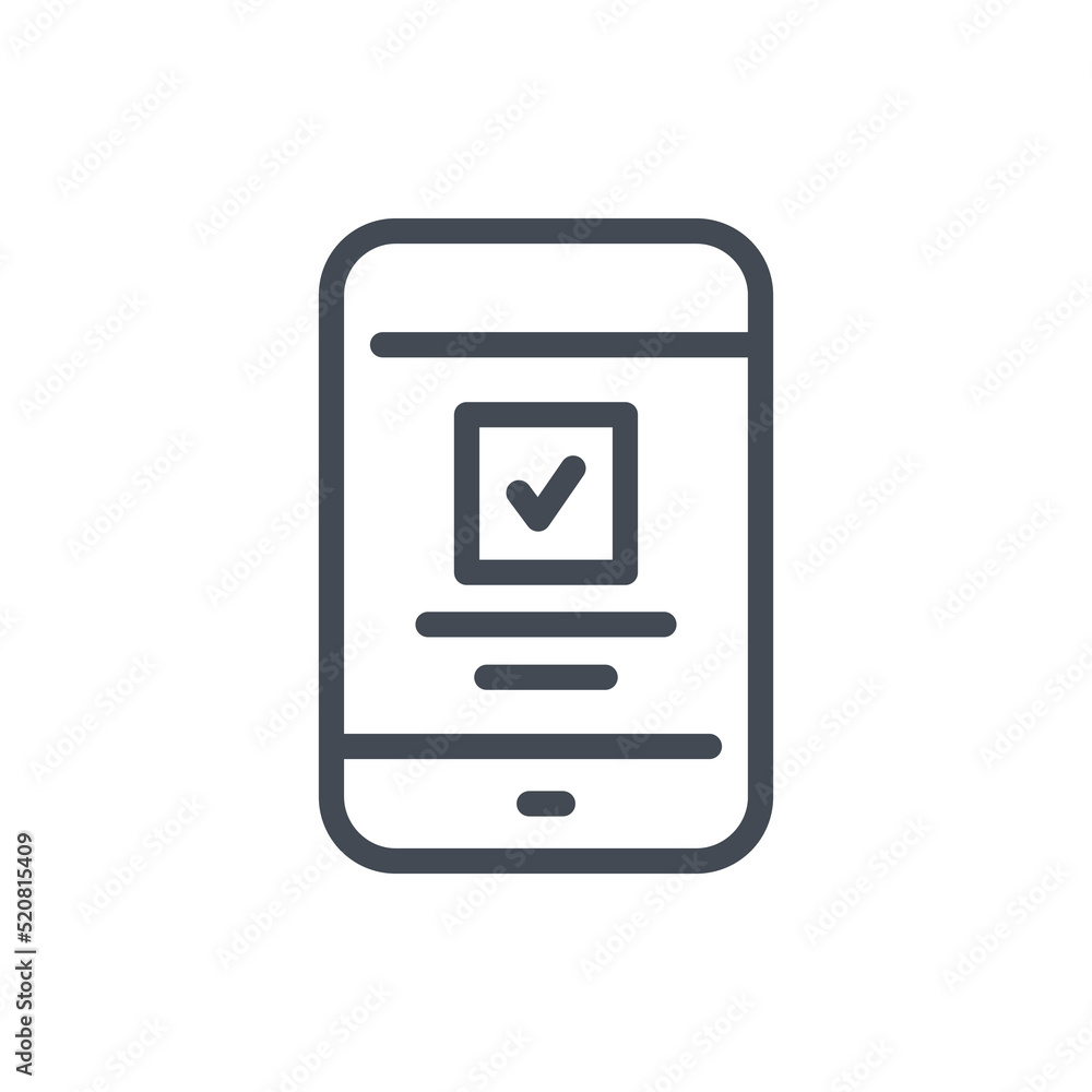 Aufkleber mobile phone with online confirmation and approval line icon. smartphone with check box and tick vec