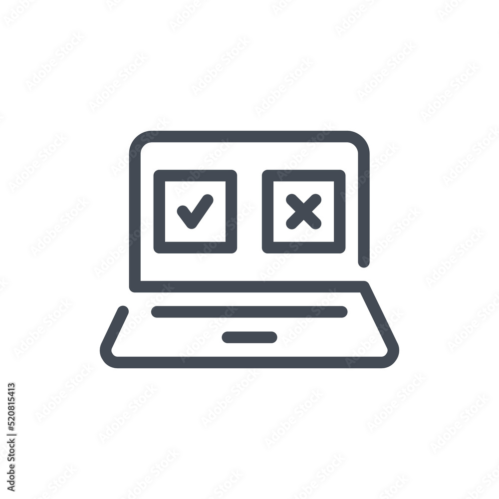 Poster online survey and survey questionnaire line icon. laptop and check box with tick and cross on displa