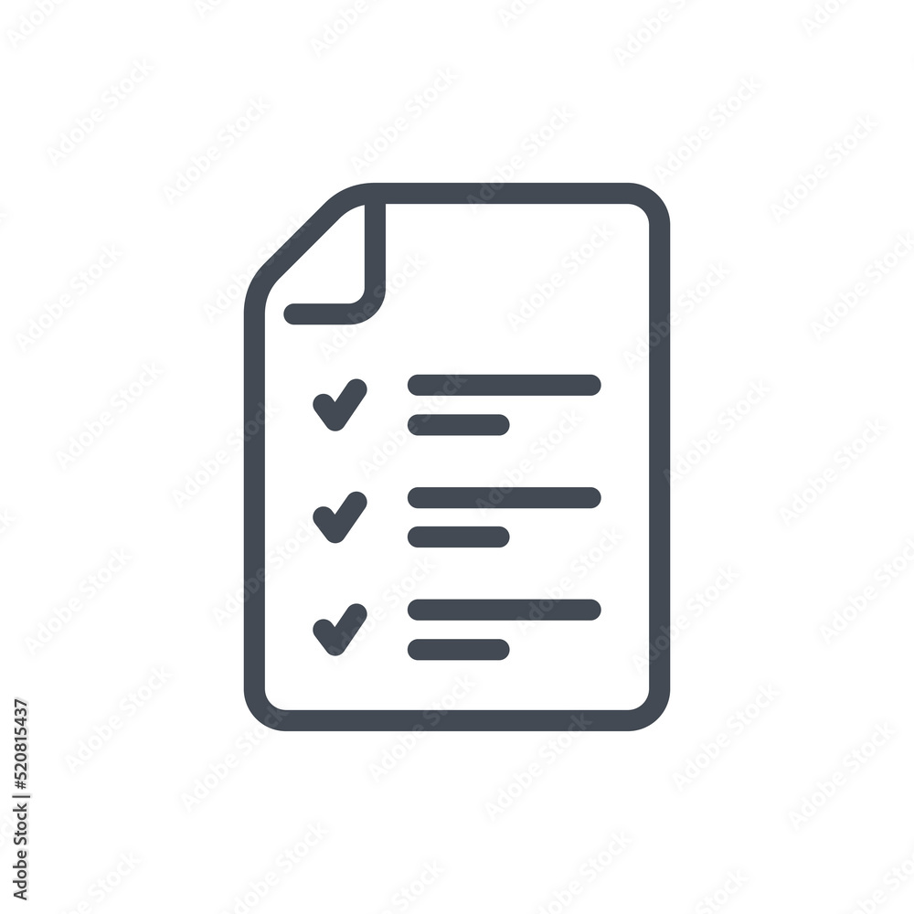 Fototapete Survey and exam list line icon. Questionnaire document and Report note vector outline sign.