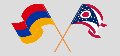 Crossed and waving flags of Armenia and the State of Ohio