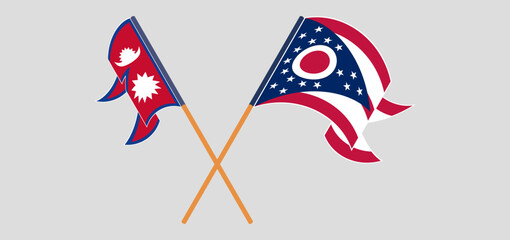 Crossed and waving flags of Nepal and the State of Ohio
