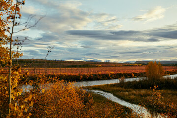 wild alaskan landscape for postcards during sunset