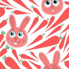 seamless abstract pattern background fabric design print wrapping paper digital illustration texture wallpaper with rabbits and carrot 
 
