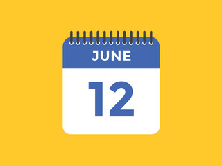 june 12 calendar reminder. 12th june daily calendar icon template. Vector illustration 
