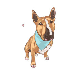 bull terrier sitting illustration - digital art of domestic purebred dogs - staffordshire pit bull terrier