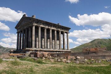 Fototapeta na wymiar The Garni Temple built in the Greco-Roman style in the Ionic order is the main symbol of tourism and the pre-Christian era in the history of Armenia