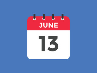 june 13 Calendar icon Design. Calendar Date 13th june. Calendar template 
