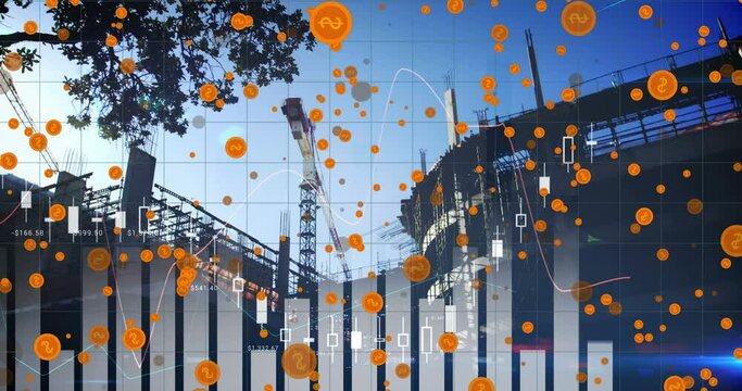Animation of graphs and coins over construction site