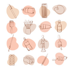 
art material for painting doodle icon set