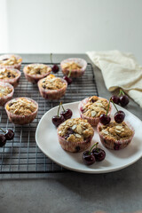 close up cherry muffins with chocolate