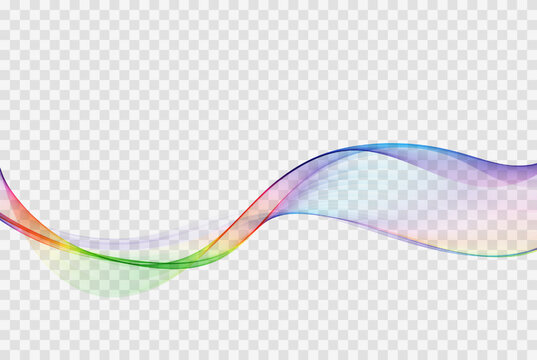 Abstract vector wavy color spectrum wave design element. Flow of transparent smoky wave.
