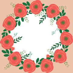 Fototapeta na wymiar Wreath of roses and leaves for your design. To create backgrounds, banners, wedding cards. Vector illustration.