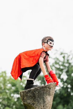 Superhero in hedgehog mask in park