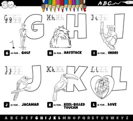 Fototapeta na wymiar educational cartoon alphabet letters set from G to L coloring page