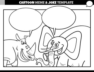 black and white cartoon meme template with rhino and elephant