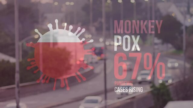 Animation of monkey pox 67n percent over road traffic