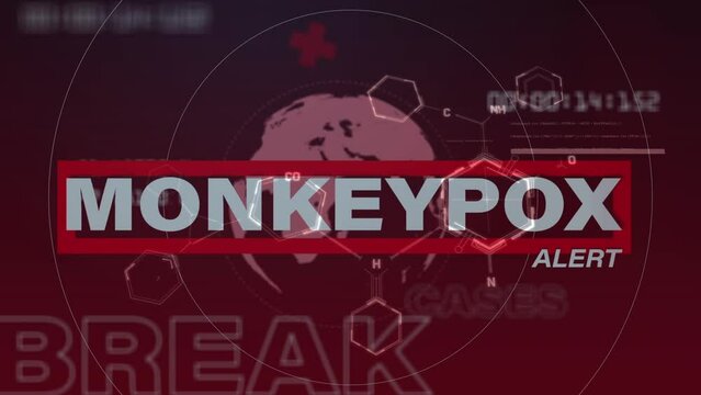 Animation of monkey pox alert over globe and red background