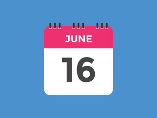 june 16 calendar reminder. 16th june daily calendar icon template. Vector illustration 
