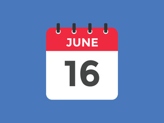 june 16 calendar reminder. 16th june daily calendar icon template. Vector illustration 
