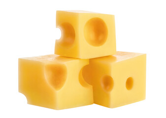 Delicious cheese cubes, isolated on white background