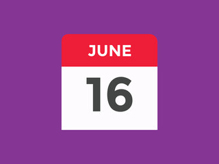june 16 calendar reminder. 16th june daily calendar icon template. Vector illustration 
