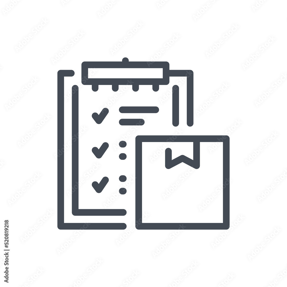 Poster shopping list line icon. clipboard with delivery box vector outline sign.