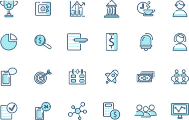 Set of 24 Office and workplace web icons in line style. Teamwork, workplace, coffee, work, business, employee. Vector illustration.