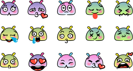 Obraz premium Various Cartoon Emoticons Set. Doodle faces, eyes and mouth. Caricature comic expressive emotions, smiling, crying and surprised character face expressions
