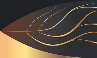 Abstract leaf golden lines with glow and shadow effect,vector illustration