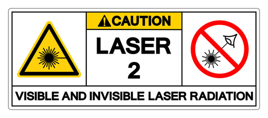 Caution Laser 2 Visible And Invisible Laser Radiation Symbol Sign ,Vector Illustration, Isolate On White Background Label. EPS10