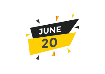 june 20 calendar reminder. 20th june daily calendar icon template. Vector illustration 
