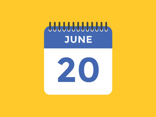 june 20 calendar reminder. 20th june daily calendar icon template. Vector illustration 
