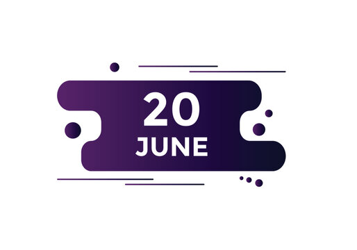 june 20 calendar reminder. 20th june daily calendar icon template. Vector illustration 
